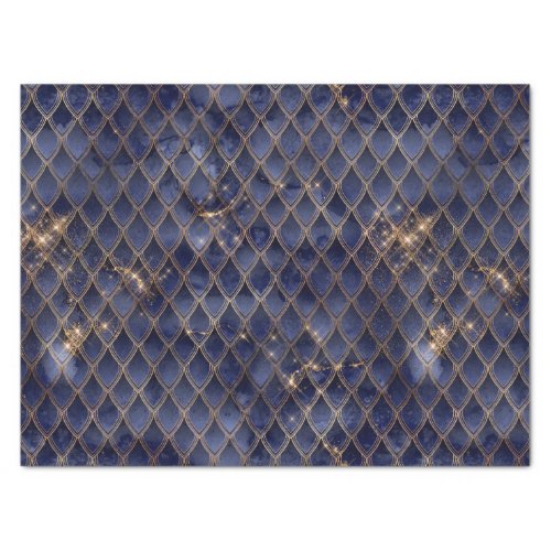 Shimmering Navy  Gold Sparkles Dragon Scales Tissue Paper