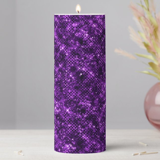 Shimmering Ocean Glamour Purple Glitter Pillar Candle (In Situ)