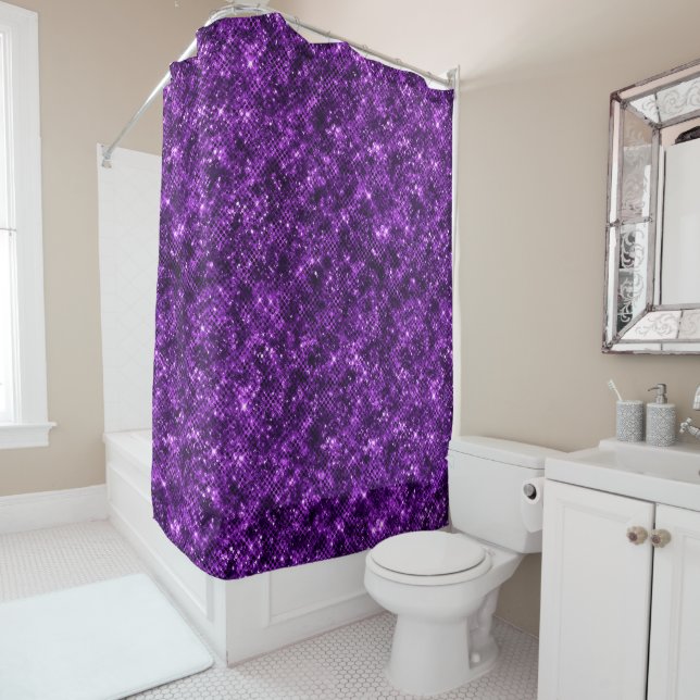 Shimmering Ocean Glamour Purple Glitter Shower Curtain (In Situ)