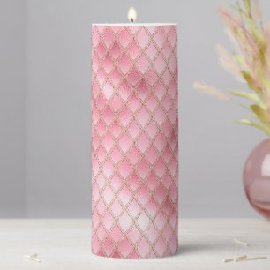 Shimmering Pale Pink & Gold Glitter Dragon Scales Pillar Candle