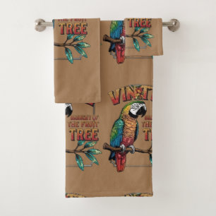 Shimmering Parrot on Fruit Tree Branch Bath Towel Set
