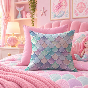 Shimmering Pastel Mermaid Scales Glam Throw Pillow