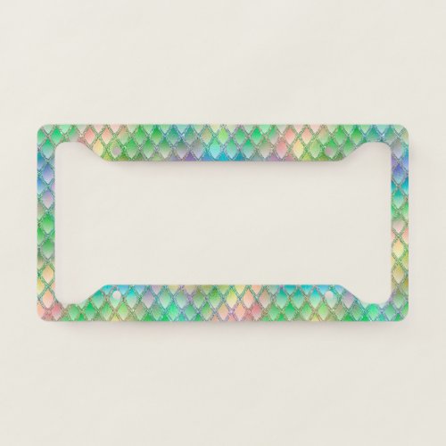 Shimmering Pastel Rainbow  Glitter Dragon Scales License Plate Frame