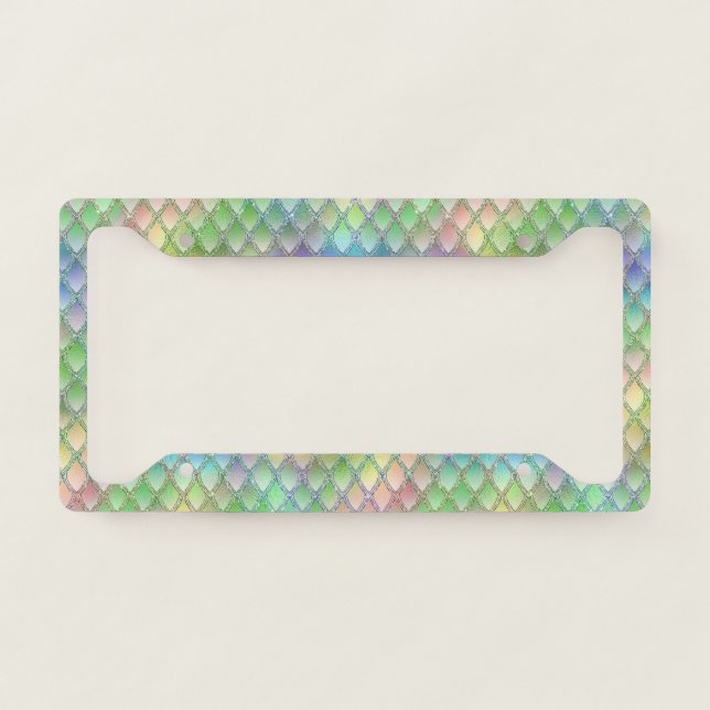Shimmering Pastel Rainbow & Glitter Dragon Scales License Plate Frame (Front)