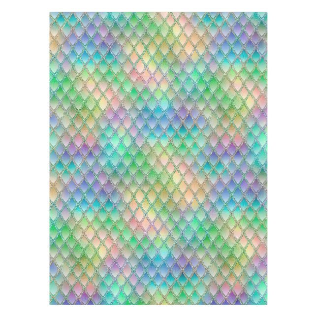 Shimmering Pastel Rainbow & Glitter Dragon Scales Tablecloth (Front)