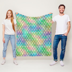 Shimmering Pastel Rainbow & Glitter Dragon Scalest Fleece Blanket