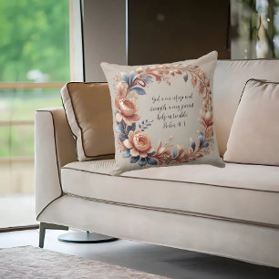 Shimmering Peach and Blue Customizable Bible Verse Throw Pillow