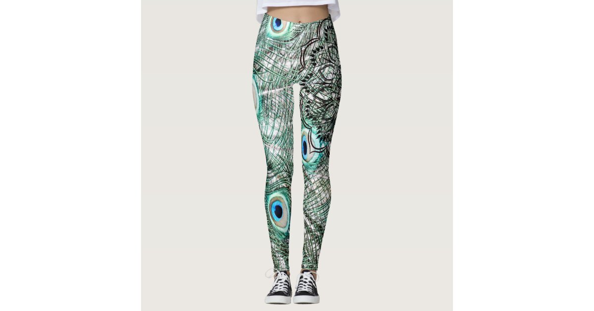 Peacock Feathers Leggings, Printed Leggings, Boho Feather Leggings, Yoga  Pants, Leggings for Women, Plus Size Leggings, Boho Yoga Tights 