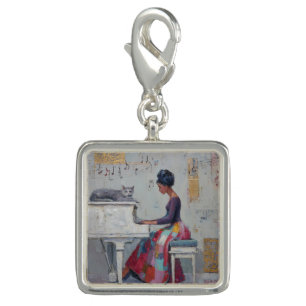 Shimmering Piano Lady Purple Gray Cat Charm