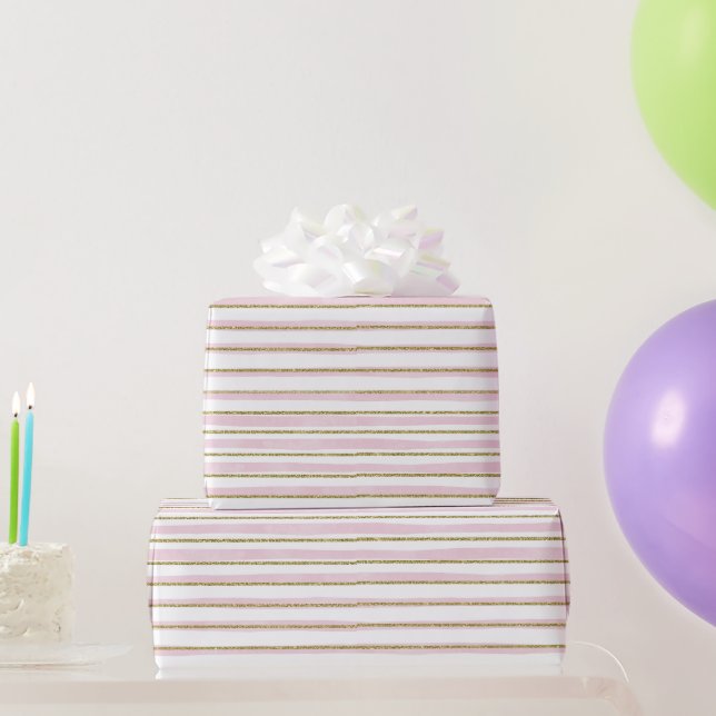 Shimmering Pink and Gold Glitter Stripe Gift Wrap (Party Gifts)