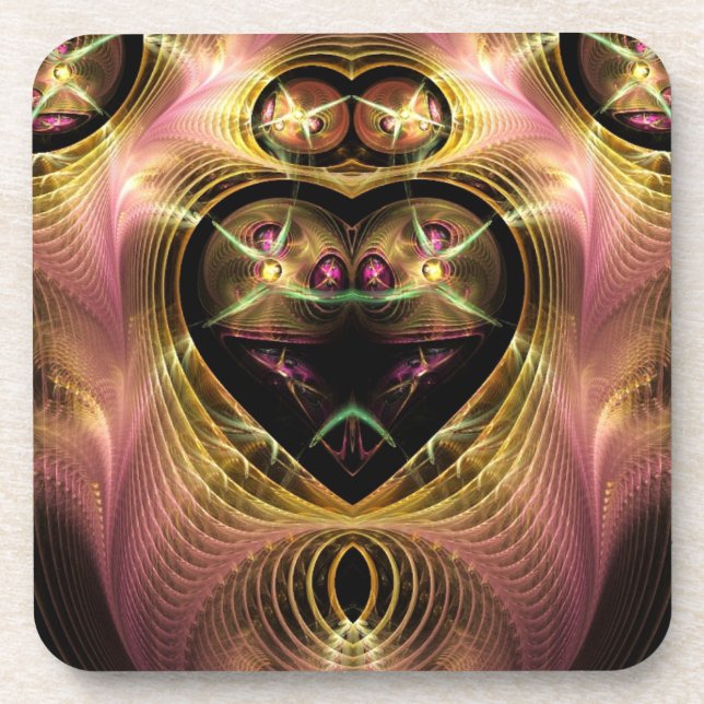 Shimmering Pink and Gold Swirls Drink Coaster (Front)