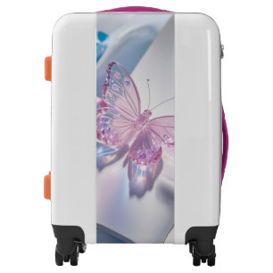 Shimmering Pink Crystal Butterfly Dreamy Travel Luggage