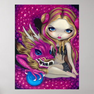 Shimmering Pink Dragon fantasy fairy Art Print