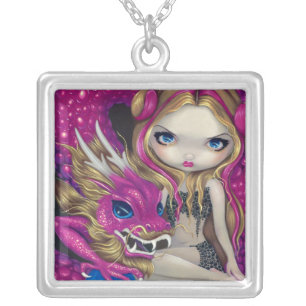 Shimmering Pink Dragon NECKLACE fairy fantasy