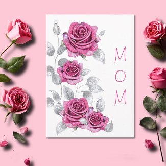 Shimmering Pink Roses with Silver Mother's Day 