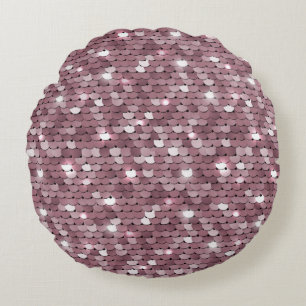 Shimmering Pink Sequined Fabric Texture Round Pillow