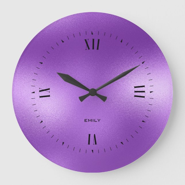Shimmering Purple Background Monogram Large Clock (Front)