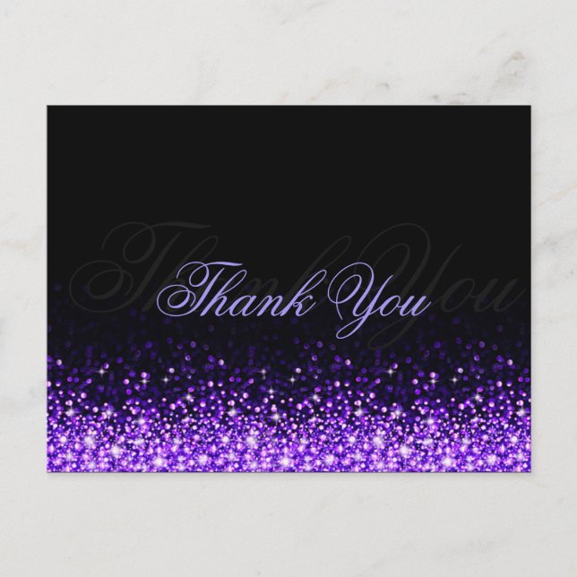 Shimmering Purple Glitter Black Thank You Postcard (Front)