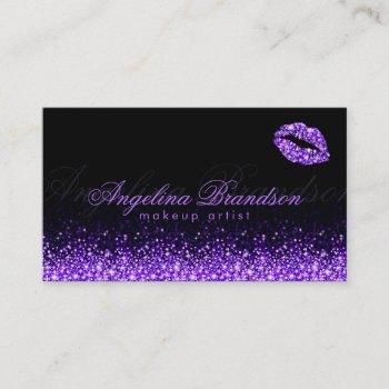 Shimmering Purple Lips Black Business Card by Jolanta_Prunskaite at Zazzle