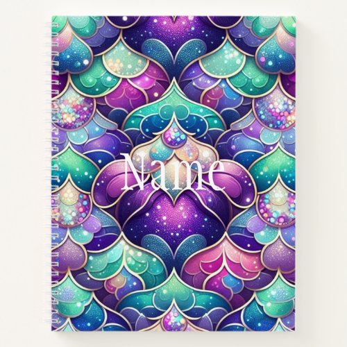 Shimmering Purple Mermaid Tail Print Name Notebook