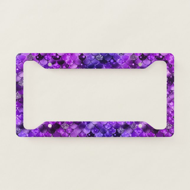 Shimmering Purple Ocean Glamour Mermaid Scales License Plate Frame (Front)