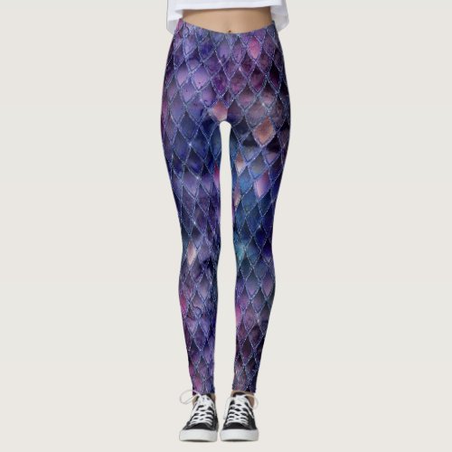 Shimmering Purple Ombre  Glitter Dragon Scales Leggings