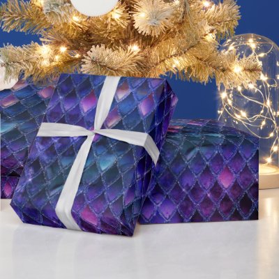 Shimmering Purple Ombre &amp; Glitter Dragon Scales Wrapping Paper