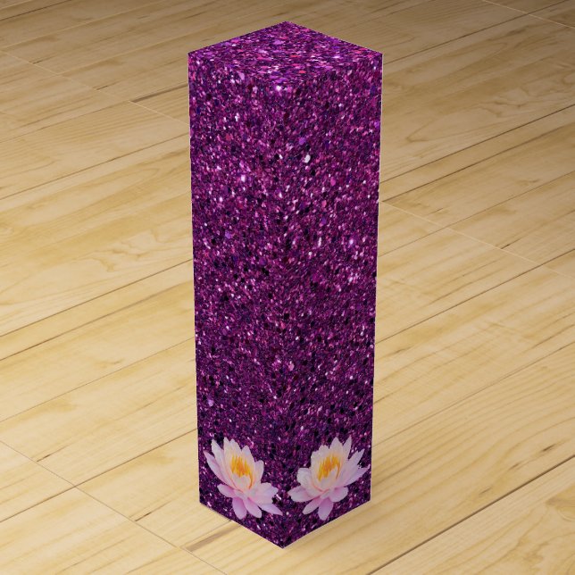 Shimmering Purple with Pink Lilies Wine Box (Front)