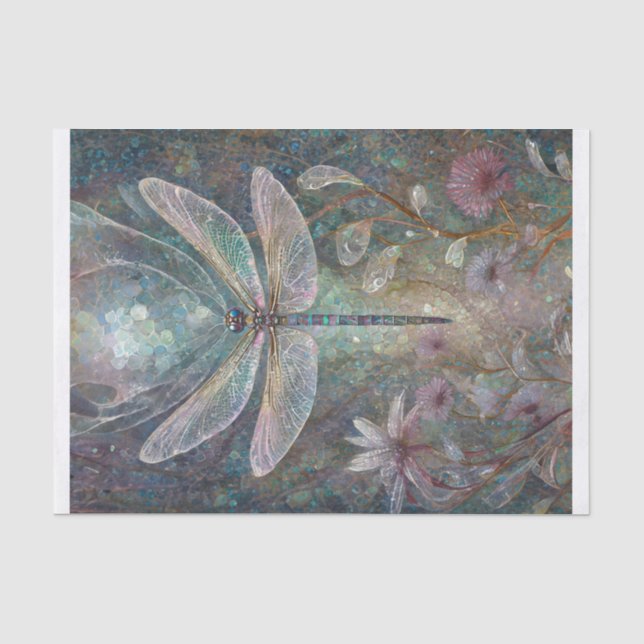 Shimmering Queen of Summer, Dragonfly Garden Tissue Paper (Front)