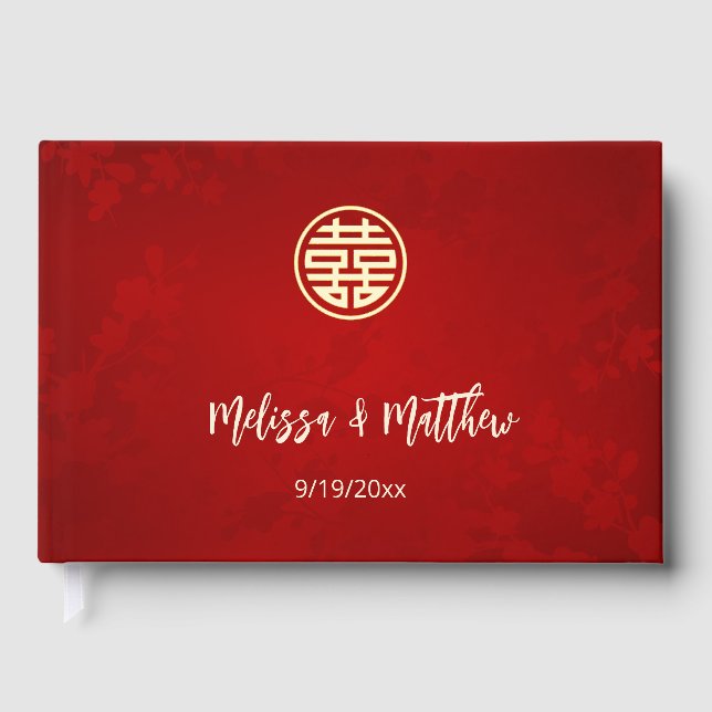 Shimmering Red Chinese Wedding Foil Guest Book (Front)