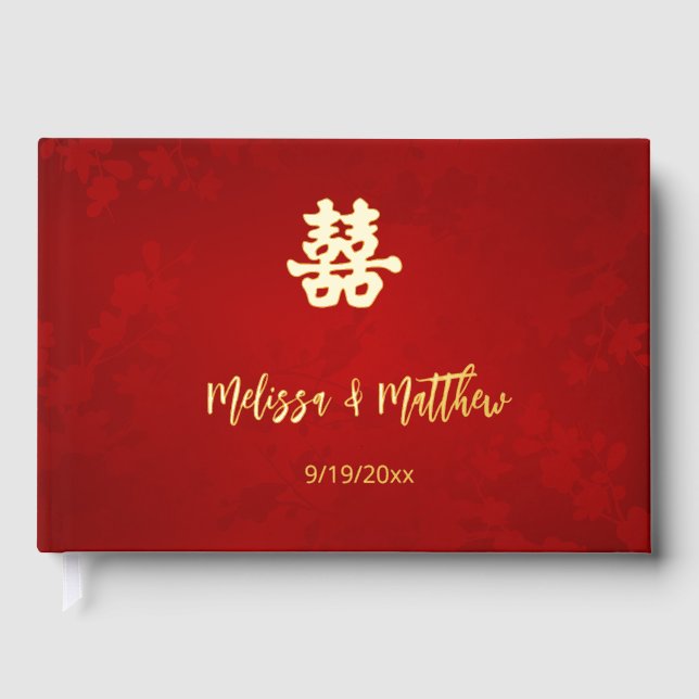 Shimmering Red Chinese Wedding Foil Guest Book (Front)
