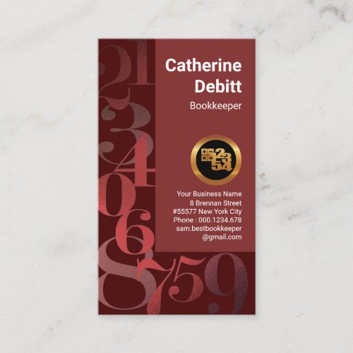 Shimmering Red Finance Numbers Bookkeeping Business Card