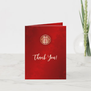 Shimmering Red Gold Photo Chinese Wedding Thank You Card