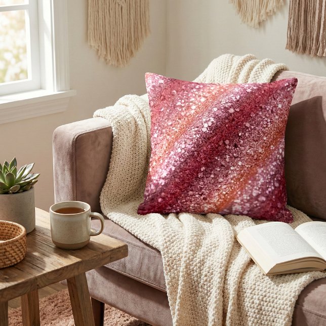 Shimmering Rose Glitter Gradient Throw Pillow (Creator Uploaded)