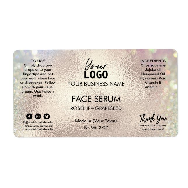 Shimmering Rose Gold Face Serum Label (Front)