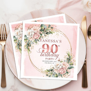 Shimmering Rose Gold Floral 90th Birthday Party  Napkins