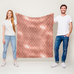 Shimmering Rose Gold Glitter Dragon Scales Fleece Blanket
