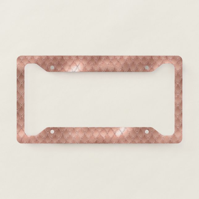 Shimmering Rose Gold Glitter Dragon Scales License Plate Frame (Front)