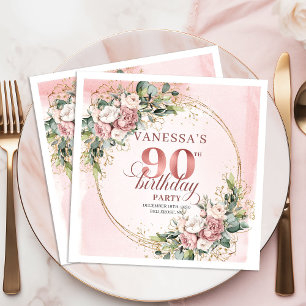 Shimmering Rose Gold Greenery 90th Birthday Napkin