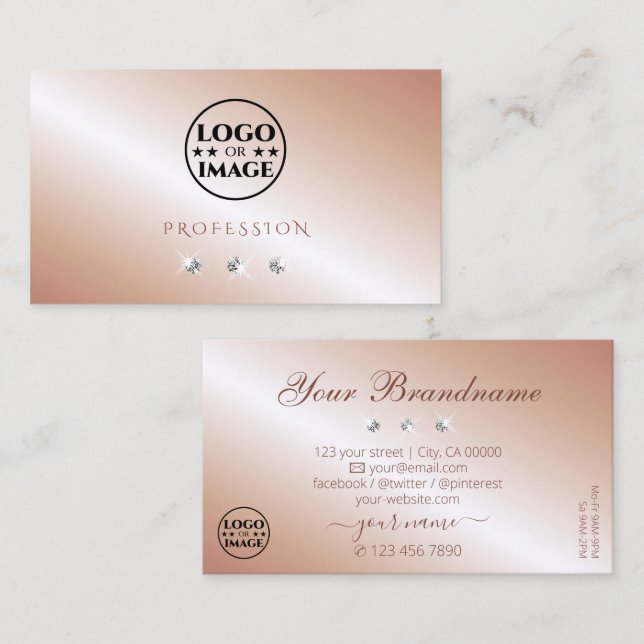 Shimmering Rose Gold Sparkling Diamonds with Logo Business Card (Front/Back)