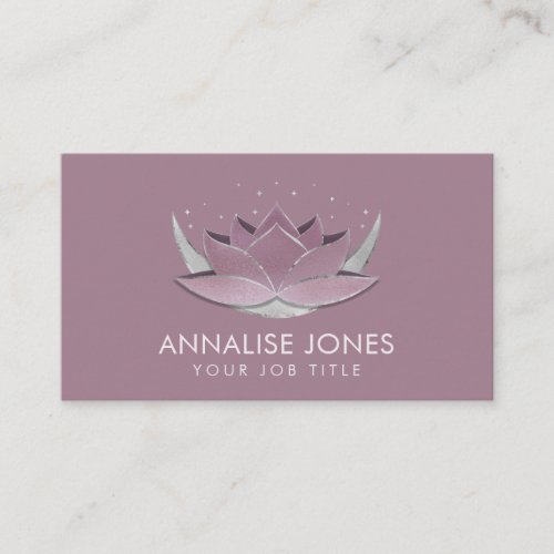 Shimmering Rose Silver Lotus and Moon Business Card