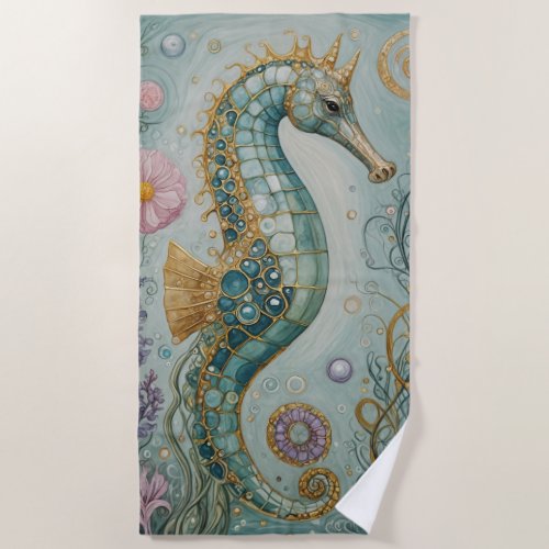 Shimmering Seahorse Sanctuary Beach Towel