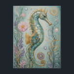 Shimmering Seahorse Sanctuary Postcard<br><div class="desc">This enchanting design captures the ethereal beauty of a seahorse, rendered in glittering gemstones to mimic their natural bioluminescence. This fascinating phenomenon allows seahorses to communicate and attract mates. Nestled amongst delicate seaweed fronds, the seahorse evokes a sense of tranquility and wonder, reminding us of the delicate balance of marine...</div>