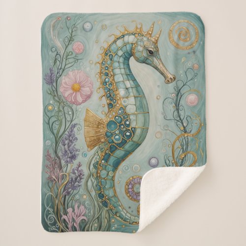 Shimmering Seahorse Sanctuary Sherpa Blanket