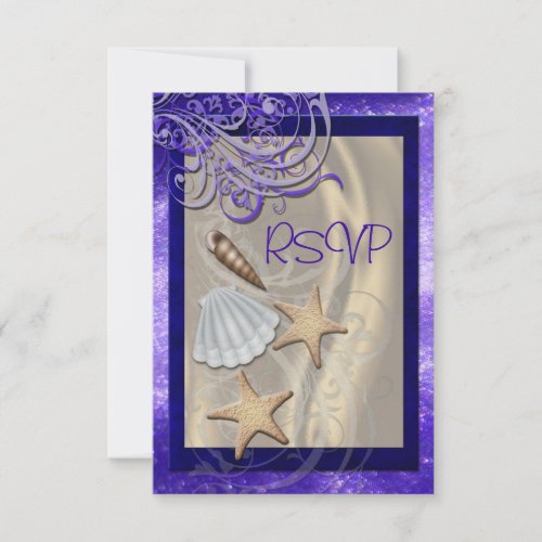Shimmering Seashell Purple Beach Rsvp Invitation