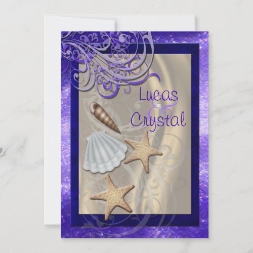 Shimmering Seashell Purple Beach Wedding Custom Invite