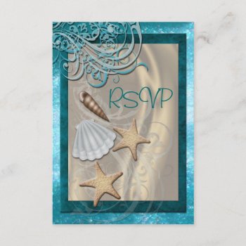Shimmering Seashell Teal Beach Rsvp Invitation by theedgeweddings at Zazzle