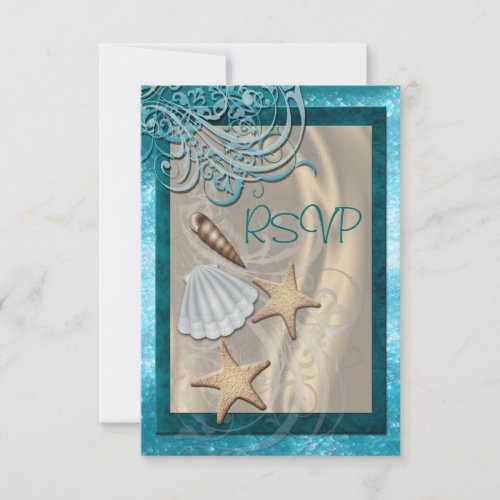Shimmering Seashell Teal Beach Rsvp Invitation