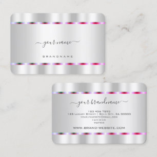 Shimmering Silver and Striking Pink Purple Stripes Business Card