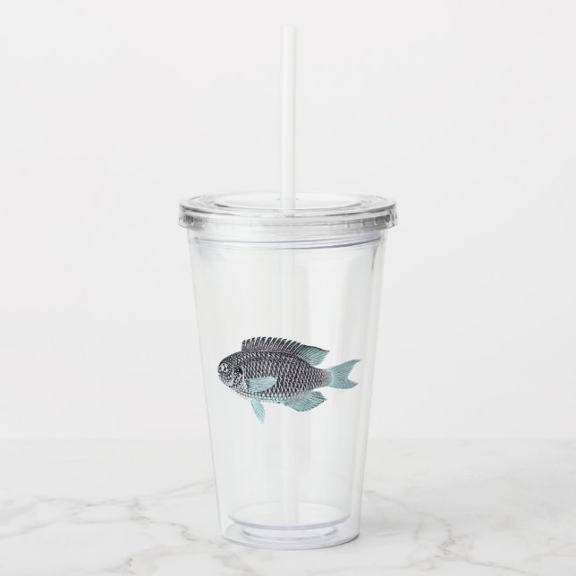 Shimmering Silver Fish Acrylic Tumbler (Front)